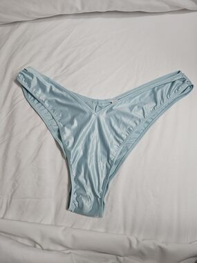 Victoria's Secret Light Aqua Satin High Rise Brazilian with Rear Bow Adornment